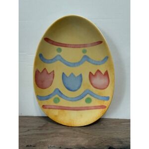 Longaberger Easter Egg Ceramic Platter Yellow Tulip Spring Serving Dish 10 inch